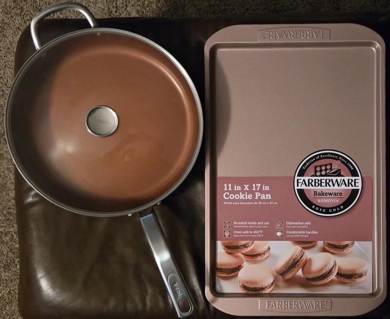 T-fal Copper Saute Pan & Farberware 2 Baking Sheet 3 Pc Set Brand New