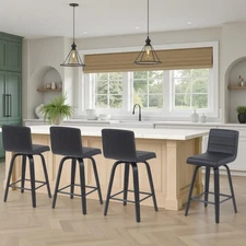 Vienna Modern Swivel 26" Counter Height Barstool with Black Faux Leather and ...