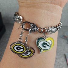 Green Bay Packers NFL Charm Bracelet and Earrings Football Fan Jewelry Set