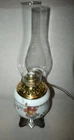 Vintage Hurricane Oil Lamp Milk Glass Clear Globe HP Floral Motif 19" Converted