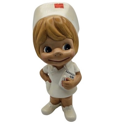 Vintage Paula Co 1970 Nurse Figurine W-144 Big Eye Kitsch Medical Decor White