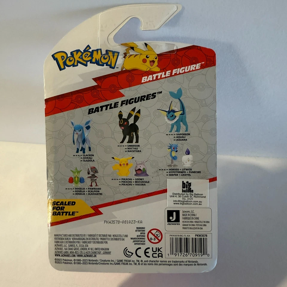 Paquete de figuras de batalla Pokémon Vaporeon - Figura de acción Jazwares Nintendo 2023 NUEVO Foto 3 de 3