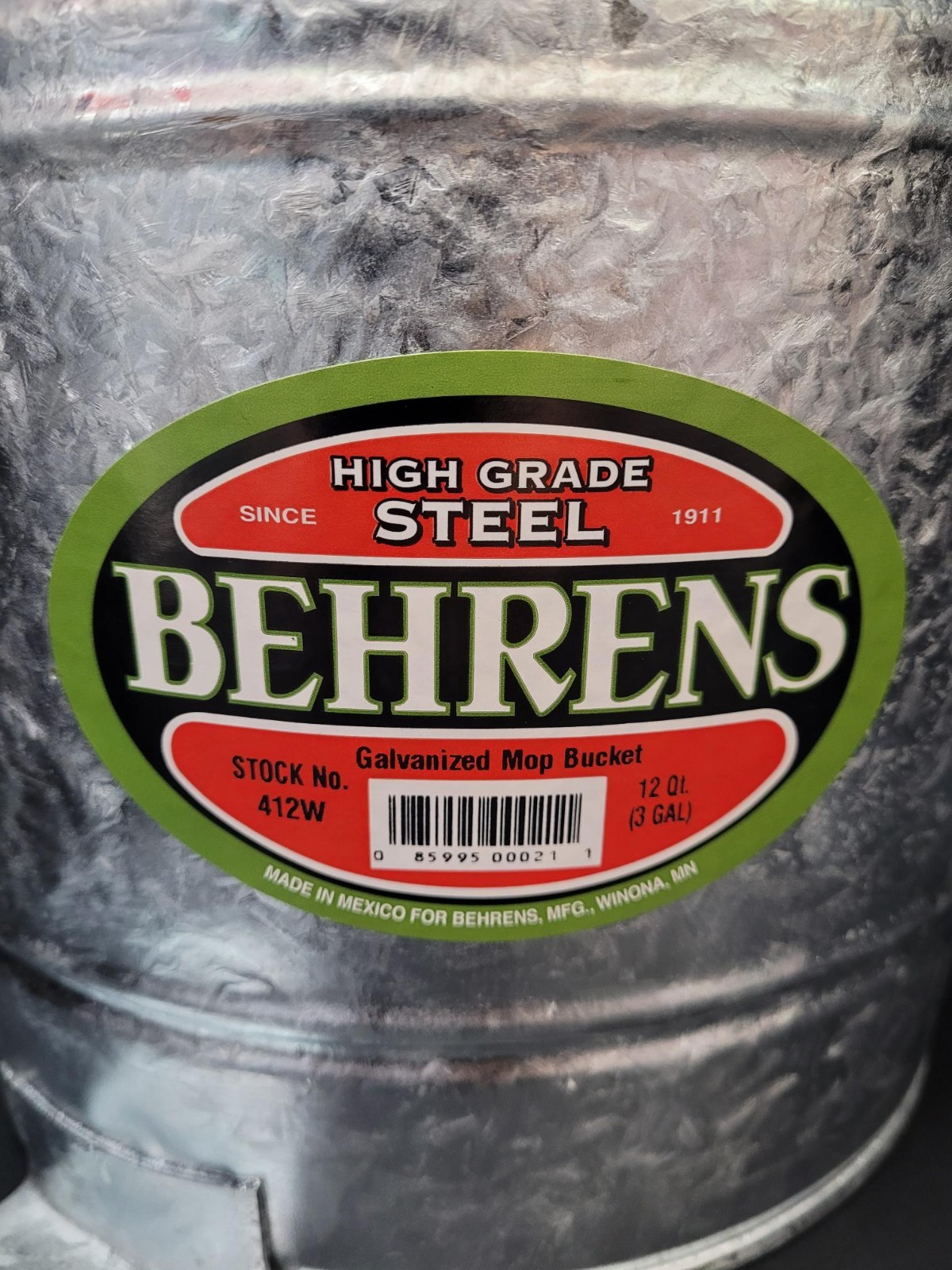 Behrens 12Qt(3 Gallon) Galvanized Mop Bucket with Rollers, Model #412W