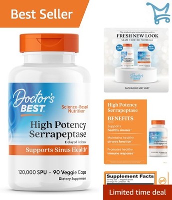 Serrapeptase Supplement  120K SPU Sinus & Respiratory Health 90 Caps
