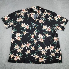 Paradise Found Shirt Mens Extra Large Black Floral Palm Beach Casual Honolulu