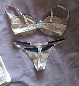 Rare Dita Von Teese Wonderbra 3 Piece Lingerie Set Nude Bra Girdle Thong 36C