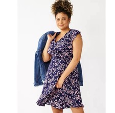 Draper James RSVP Ruffle Wrap Dress Navy Floral M