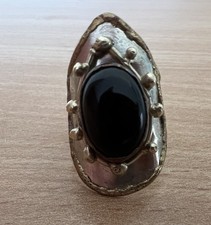 Vintage Black Onyx Stone Ring Boho Handcrafted Mixed Metal Size N/O