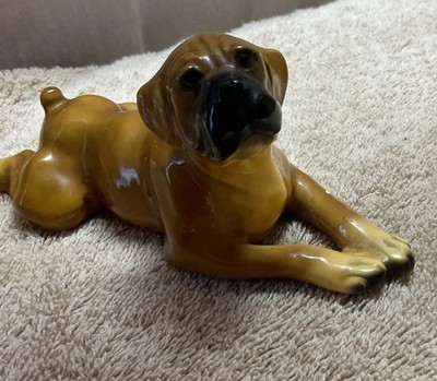 Vintage Oscar Mortens Studios BOXER Dog Figurine Ceramic Laying Down 1940s
