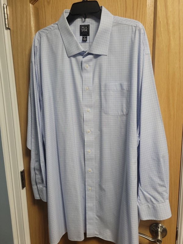 Big Mens Blue Small Plaid Shirt By Jos Banks Travelers Size 20 35 Traditional 