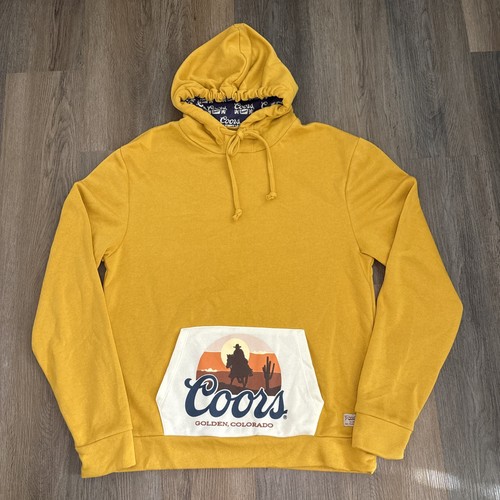 Good Land Supply Co Coors Banquet Hoodie Mens XL Yellow Southwestern Lightweight