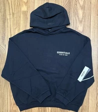 Fear of God Essentials Fleece Hoodie Black White (FW24) Size SMALL