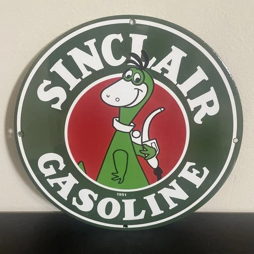 VINTAGE SINCLAIR DINO FILL UP GASOLINE OIL PORCELAIN SIGN