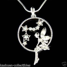 Fée Clochette Voeux Étoile Lune Avec Cristal Swarovski Fairy Ange Ailes Collier