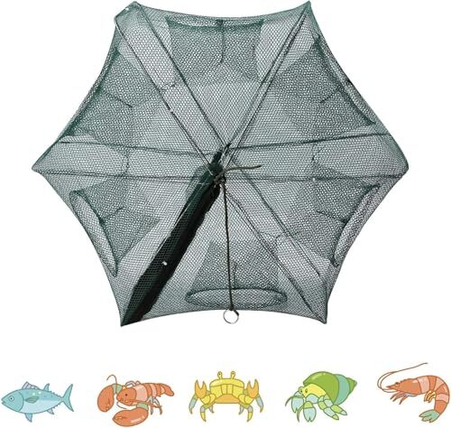 Hominas Pêche Piège Net, Pêche Automatique Nylon Shrimp Net 6 Trous Filet de Pêc