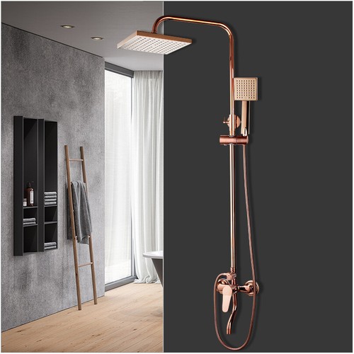 8''Rose Gold Shower Faucet Set Square Head Shower With Hand Shower
