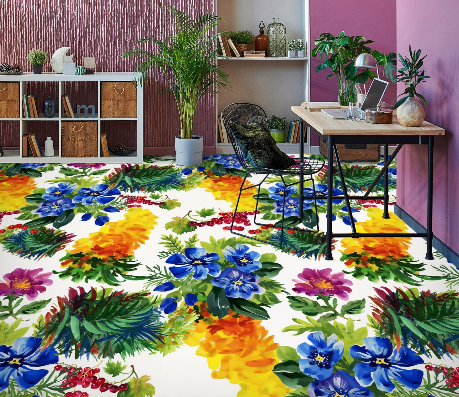 3D Flor Azul C3713 Suelo Mural Indecisión Imagen Papel Pintado Familia DE Amy