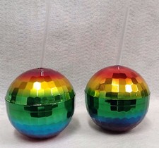 2 Rainbow Disco Ball Plastic Cups Pride Night Birthday Bachelorette Party Gift