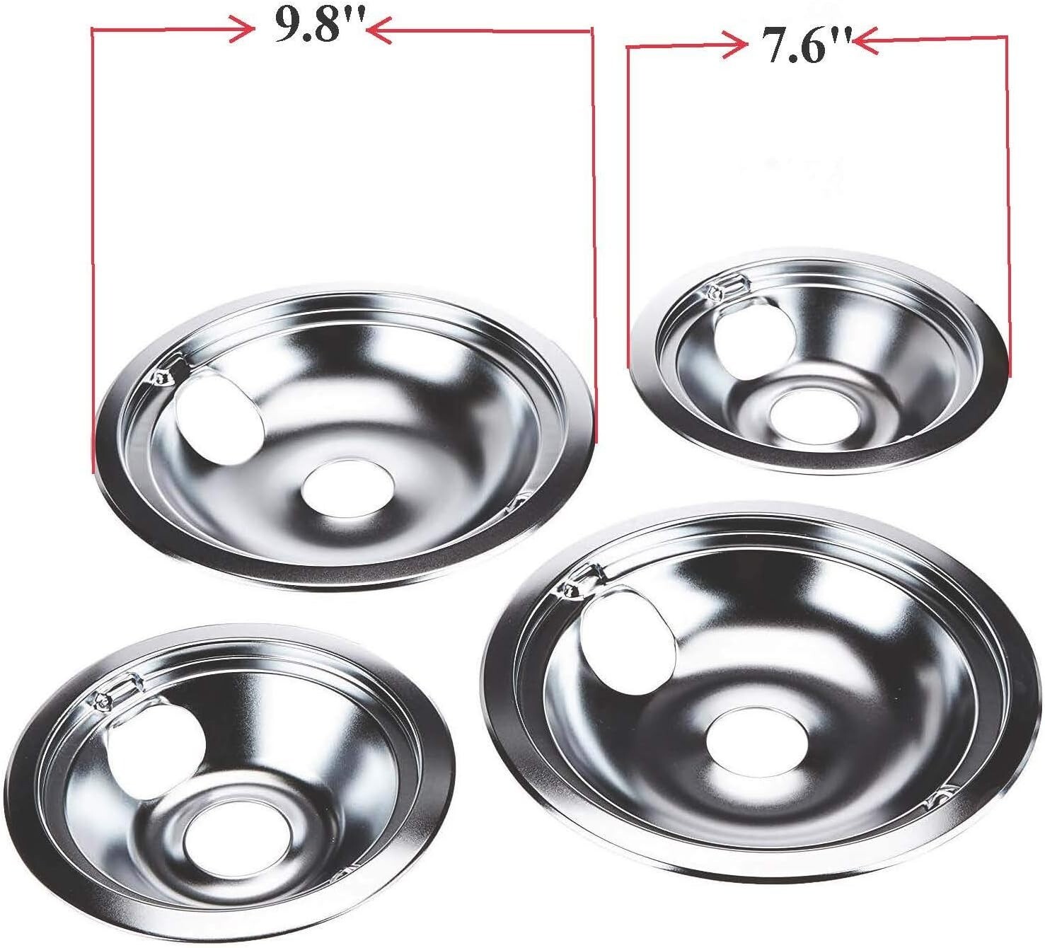 4 GE Hotpoint Chrome Stove Drip Pans Electric Burner Covers Top
