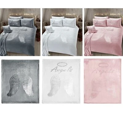 Angel Wings Teddy Duvet Cover Set Soft Shiny Quilt Sets Warm Cosy Snug Bedding