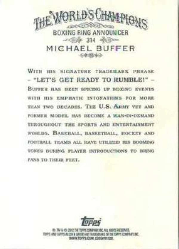 2012 Allen and Ginter 314 Michael Buffer SP Baseball Card Boxing Announcer 20208 - Image 2 of 2