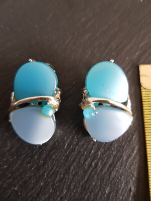 Vintage Ohrclips  Blau töne Thermoset Lucite Kunststoff Ohrschmuck 70er Jahre 