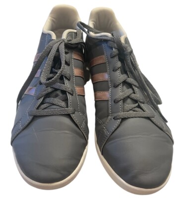 Adidas NFO Women's Size 10 VS Coneo QT Sneaker Gray Lace Up Rose Gold Stripes
