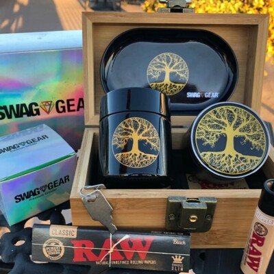 Tree of Life Locking Stash Box Rolling Tray Grinder Gift Set