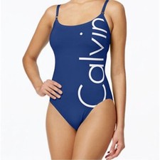 Calvin Klein Women  s Blue One Piece Swimsuit Logo Size 12