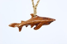 Hawaiian Koa Wood Shark / Mano Necklace - Hand Carved Genuine Koa, Polynesian