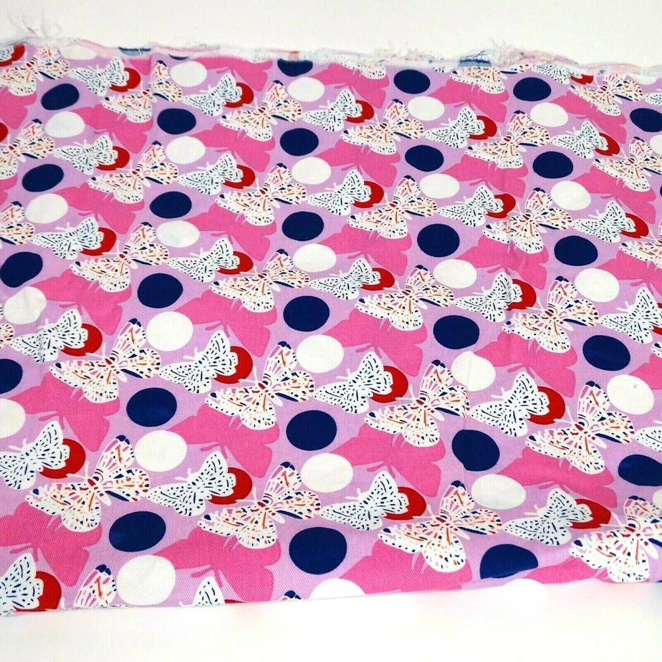 Twill Fabric Material Pink Blue Butterflies Multi-color 28" x 56 inch Craft Sew  - Image 3 of 3