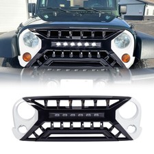 White Black Front Armor Grille Woff-road Lights For 07-18 Jeep Wrangler Jk Jku