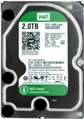 FESTPLLATTE WESTERN DIGITAL 2TB Green WD20EARX SATA III 64MB 7200U/min 3.5" Zoll