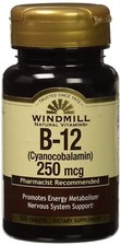 Windmill Natural Vitamin B-12 Promote Energy Supplement 250mcg Tablets 100 Count
