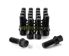 20pc Black Extended Lug Bolts - 14x1.25 Threads - 40mm Shank Length - Cone Seat