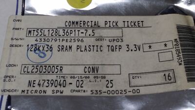(1 PC) MT55L128L36P1T-7.5 MICRON ZBT SRAM, 128KX36, 4.2ns, CMOS, PQFP100