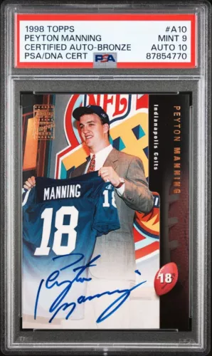 PEYTON MANNING 1998 Topps ON-CARD Autograph RC Rookie 🔥 PSA 9 AUTO 10 (pop 7)