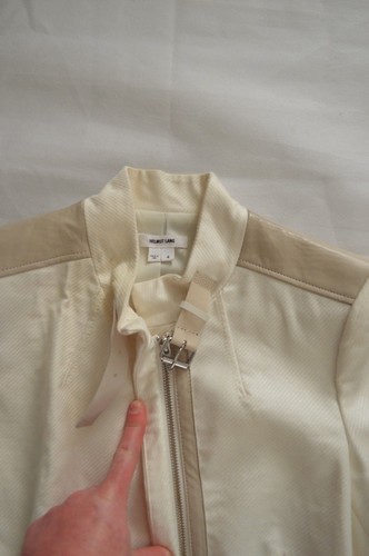Helmut Lang Cream/White Leather Trim Zip Through Jacket Coat Womens UK 8 US 4 - Picture 6 of 11