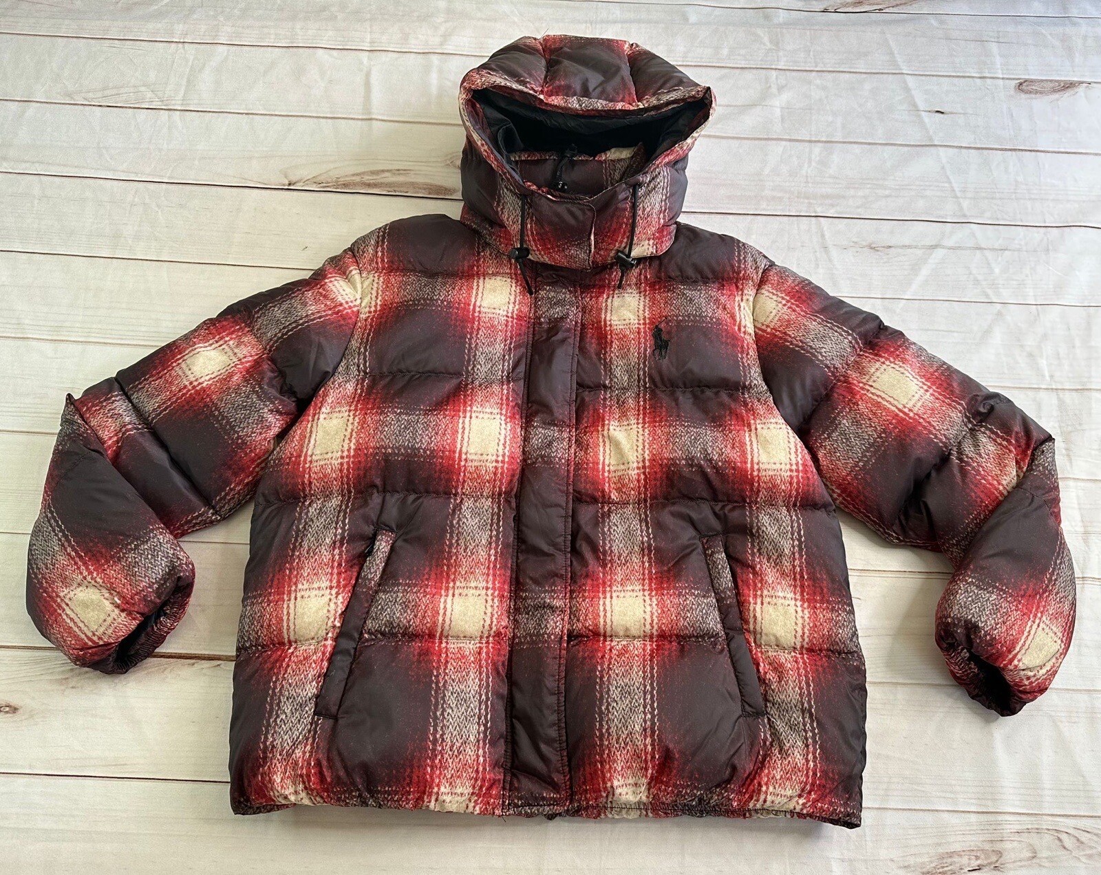 NWOT Polo Ralph Lauren Womens Coat Plaid L Carly Down Jacket Insulated Winter