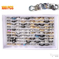 100 Pcs Mixed Finger Rings Stainless Steel Band Ring Jewelry Lot Female Wedding