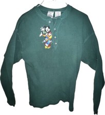 Disney Store Vtg Long Sleeve Henley Shirt With Embroidered Characters Green Sz M