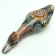 Vtg Mexico Tonala Duck Folk Art Pottery Hand Painted Signed Mexican Figurine 9”