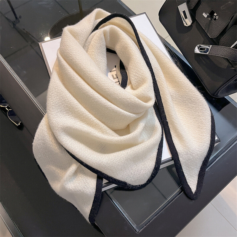 New Boutique 100% Wool Triangle Shawl Double-Sided Knitted Scarf 160*75cm