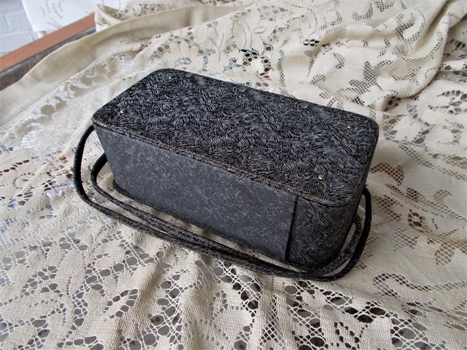 Vintage Black Gray Rectangular Handbag Purse Make… - image 6