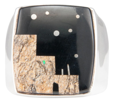 Navajo Native American Onyx and Jasper Pueblo Ring Size 11 3/4 SKU229971