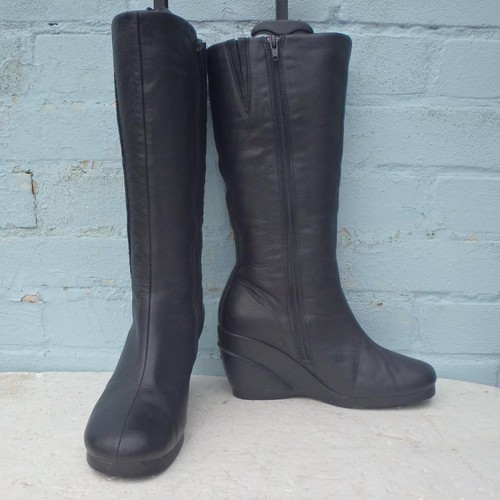 Hush Puppies Leather Boots UK 6 Eur 39 Womens Wedge Black Boots Preloved - Picture 6 of 10