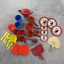 Vintage Pretend Play Child's Kitchen Plastic Dishes Molds Tea Pan Lot Metal