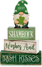 4 Pcs St Patrick'S Day Table Decoration Wooden Gnomes Green Shamrock Irish Tiere