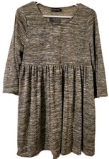 NWT Womens Size LG Gray/White Mini Dress Y2K Peasant Boho