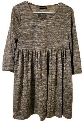 NWT Reborn Womens Size LG Gray/White Mini Dress Y2K Peasant Boho